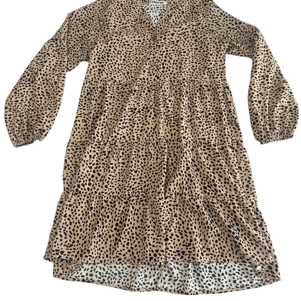 Temofon Long Sleeve Dress | Woman Size Small‎ | Cheetah Print Flowy Rayon